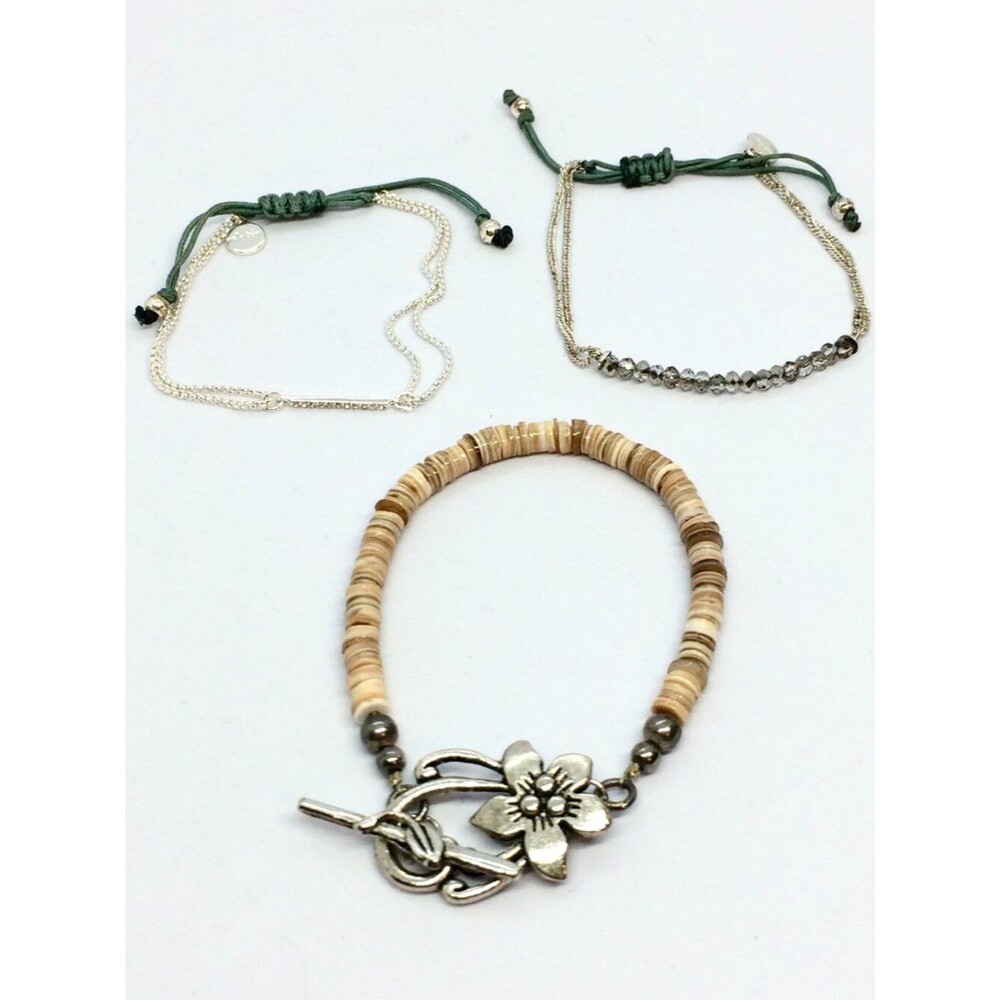 STELLA DOT BRACELET Set Adjustable Silver Tone Rhinestone Beaded Stack Boho